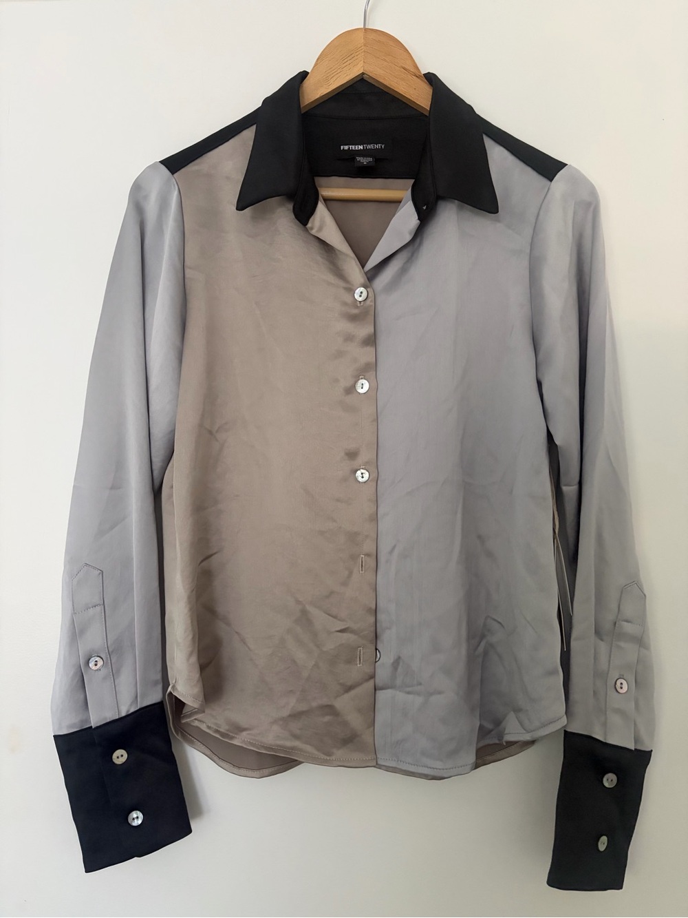 Fifteen Twenty Gray and Cream Two-Tone Blouse with Tag